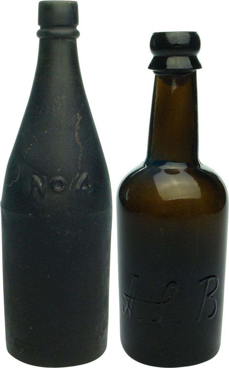 Antique Black Glass Bottles