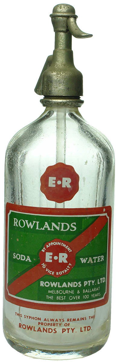Rowlands Melbourne Ballarat Ceramic Label Soda Syphon