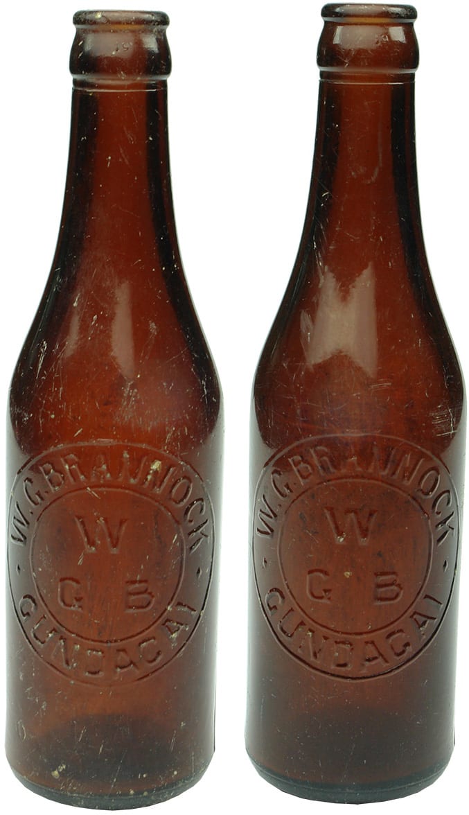 Brannock Gundagai Amber Glass Crown Seal Bottles