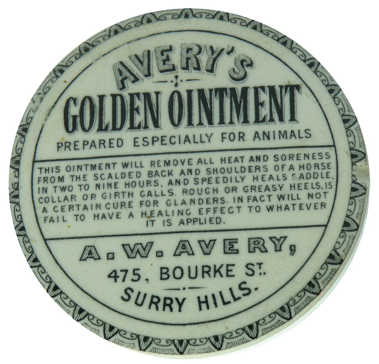 Avery's Golden Ointment Surry Hills Pot lid