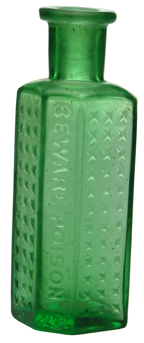Beware Poison Green Glass Poison Bottle
