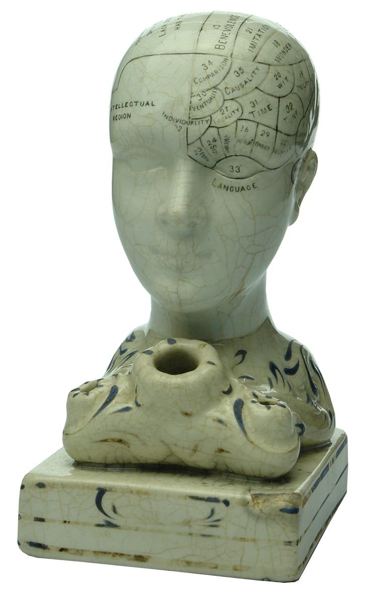 Phrenology Head Inkwell Pottery