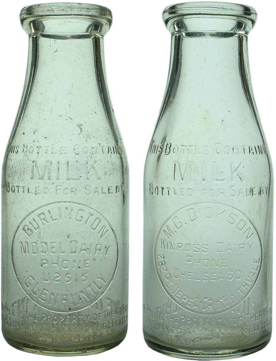 Old Vintage Glass Milk Bottles