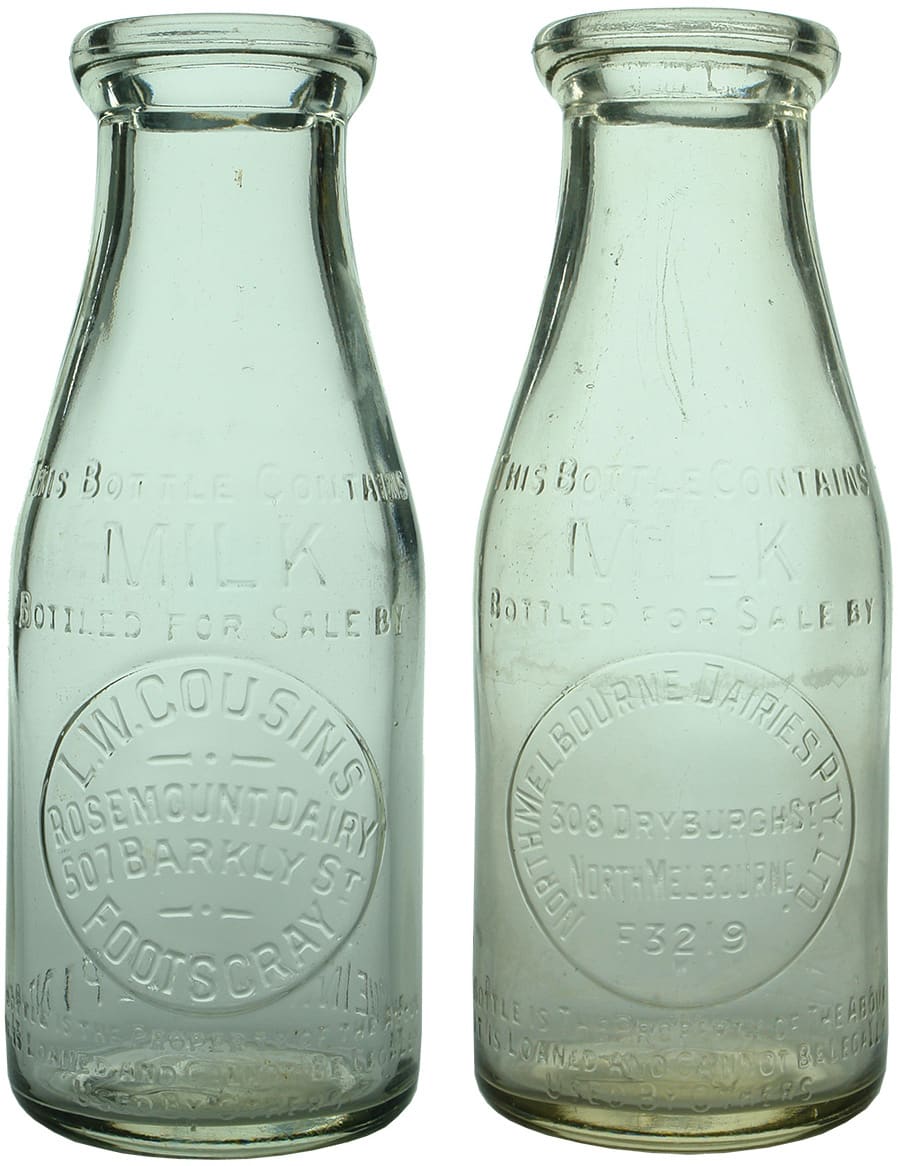 Old Vintage Glass Milk Bottles