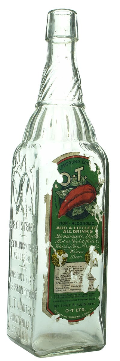 OT Limited London Australia Cordial Bottle