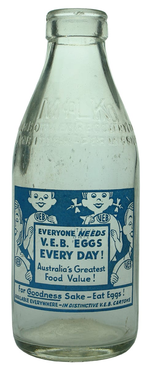 VEB Eggs Advertising Milk Bottle