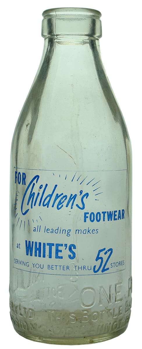 White's Childrens Footwear Advertising Milk Bottle