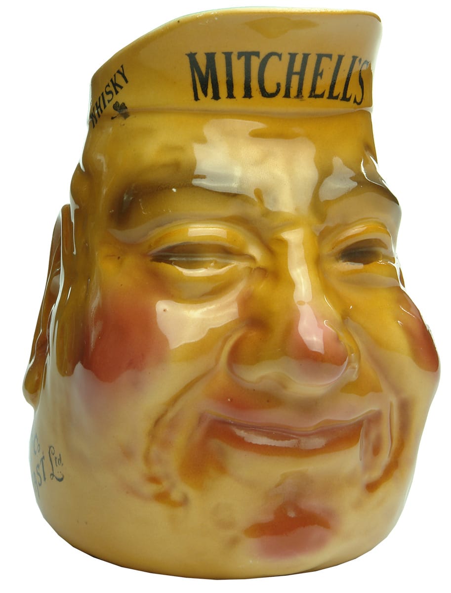 Mitche;;'s Old Irish Whisky Shamrock Face Jug
