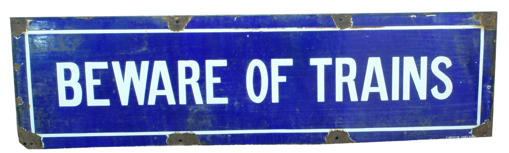 Beware of Trains Simpson Adelaide Enamel Sign