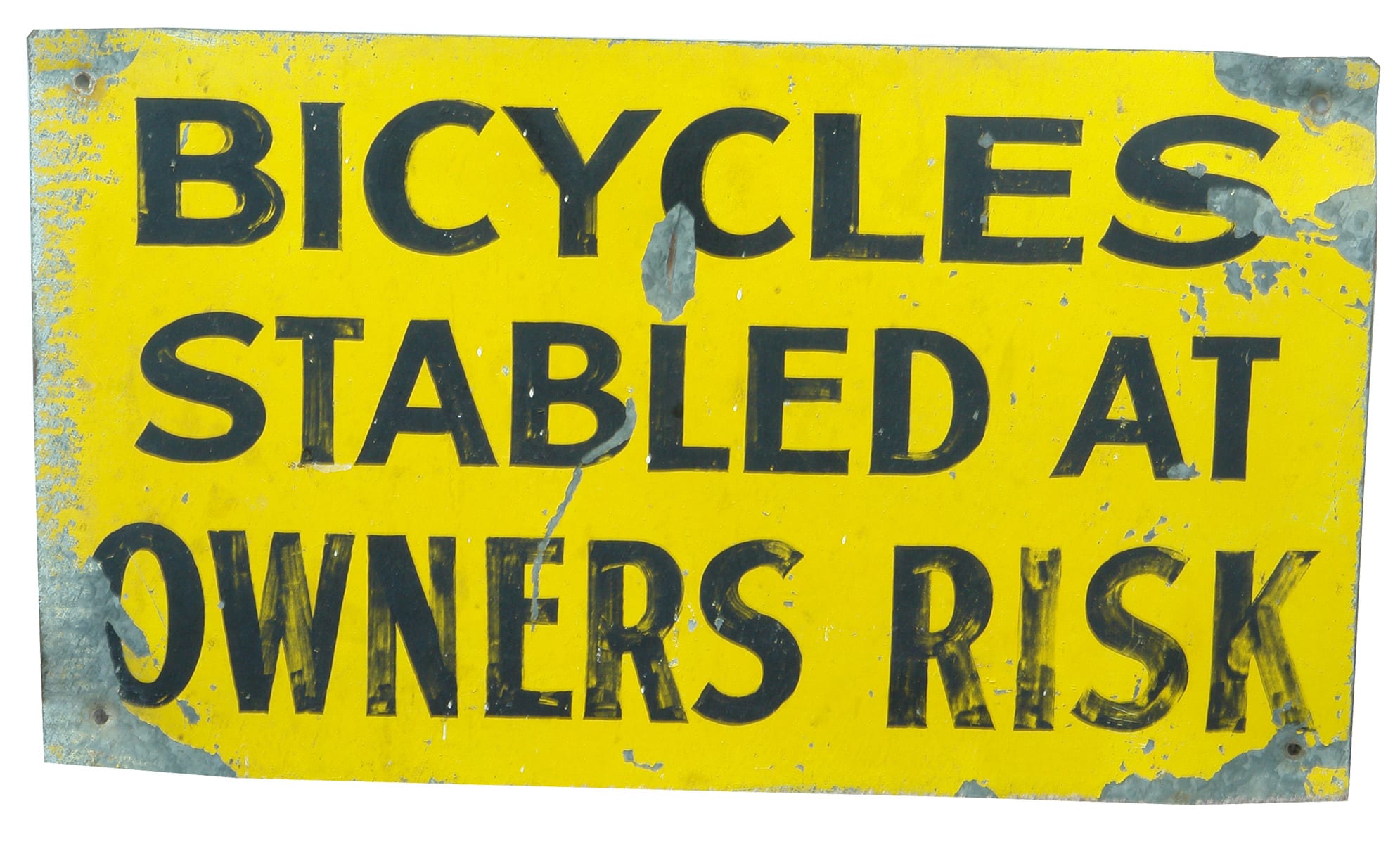 Bicycles Stabled at Owners Risk Vintage Sign