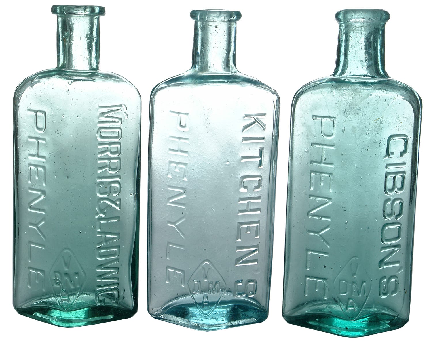 Collection Antique Phenyle Poison Bottles