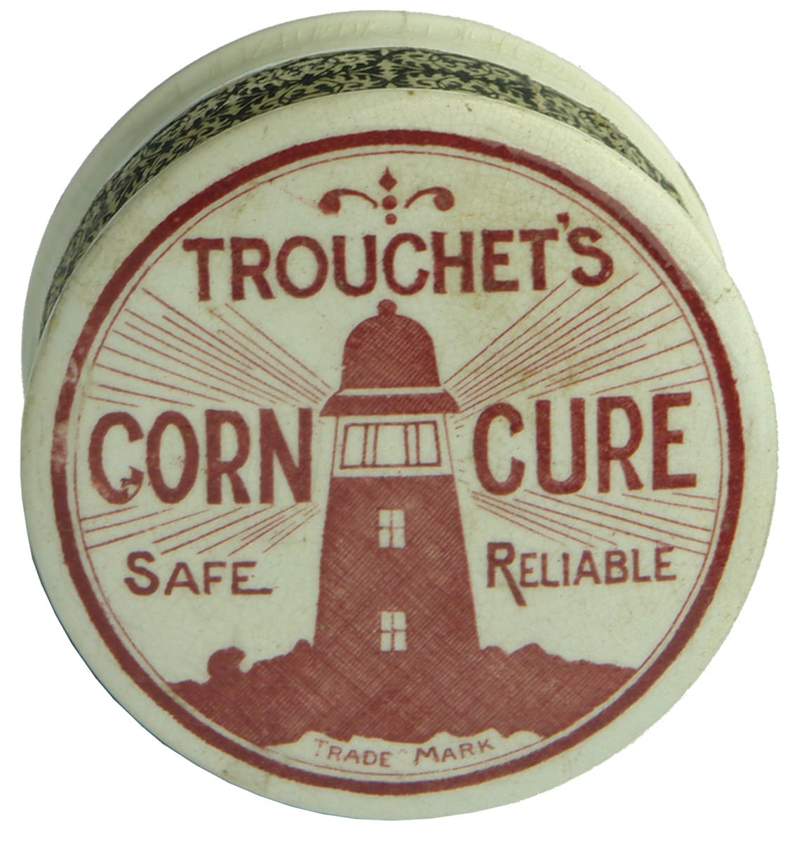 Trouchet's Corn Cure Safe Reliable Lightbouse Pot Lid