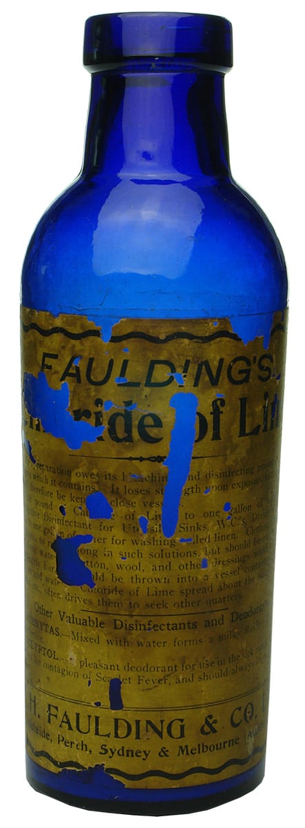 Fauldings Chloride Lime Cobalt Blue Labelled Bottle