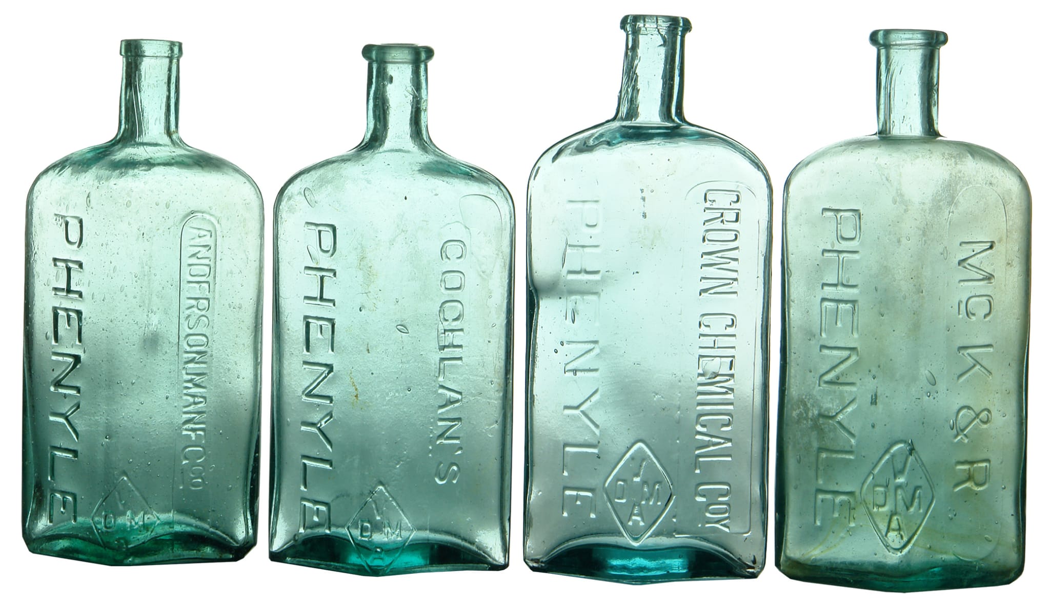 Collection Antique Phenyle Poison Bottles