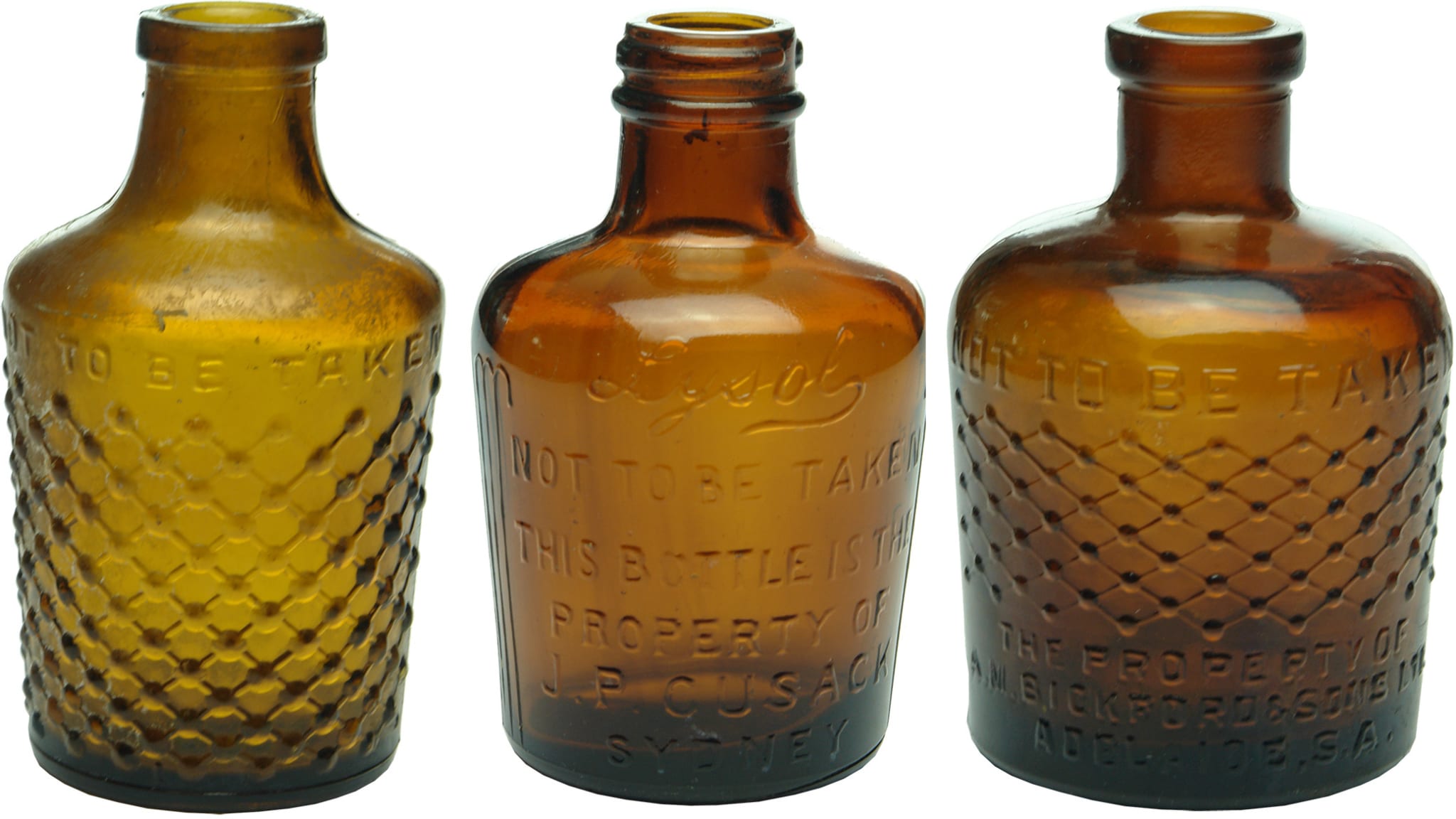 Collection Australian Amber Glass Lysol Bottles