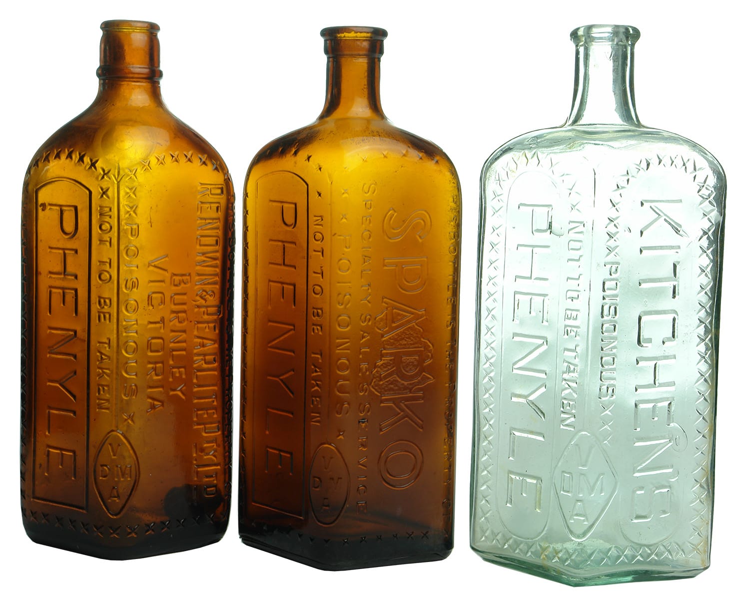 Collection Antique Phenyle Poison Bottles