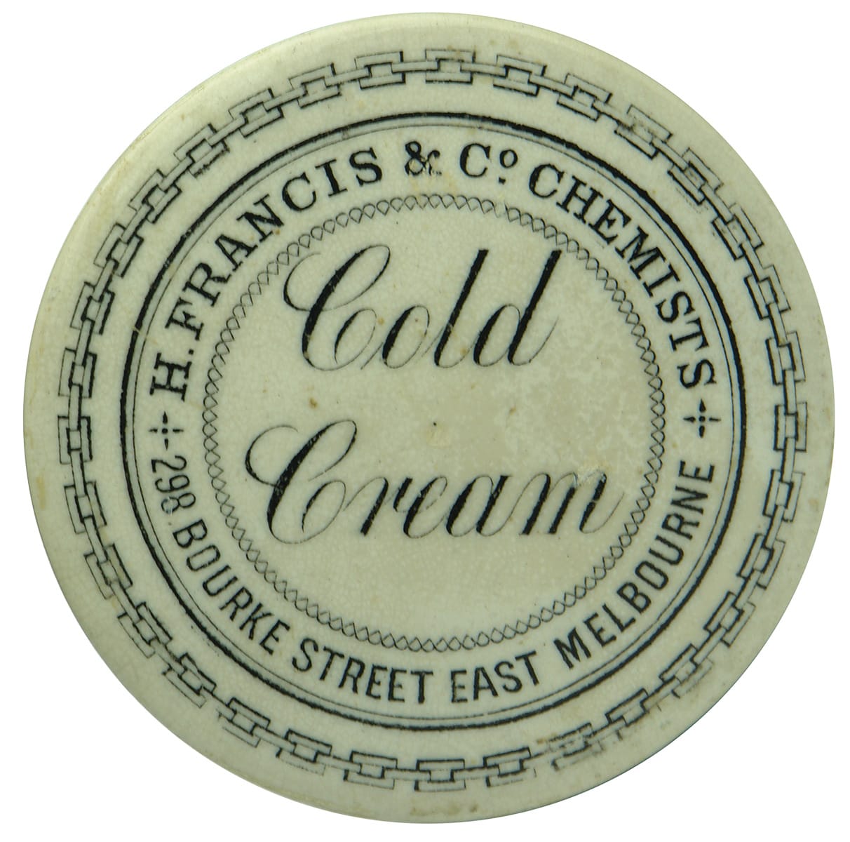Francis Chemists Cold Cream Melbourne Pot Lid