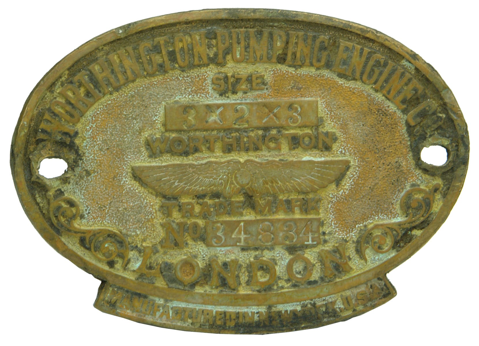 Worthington Pumping Engine Brass Name Plaque