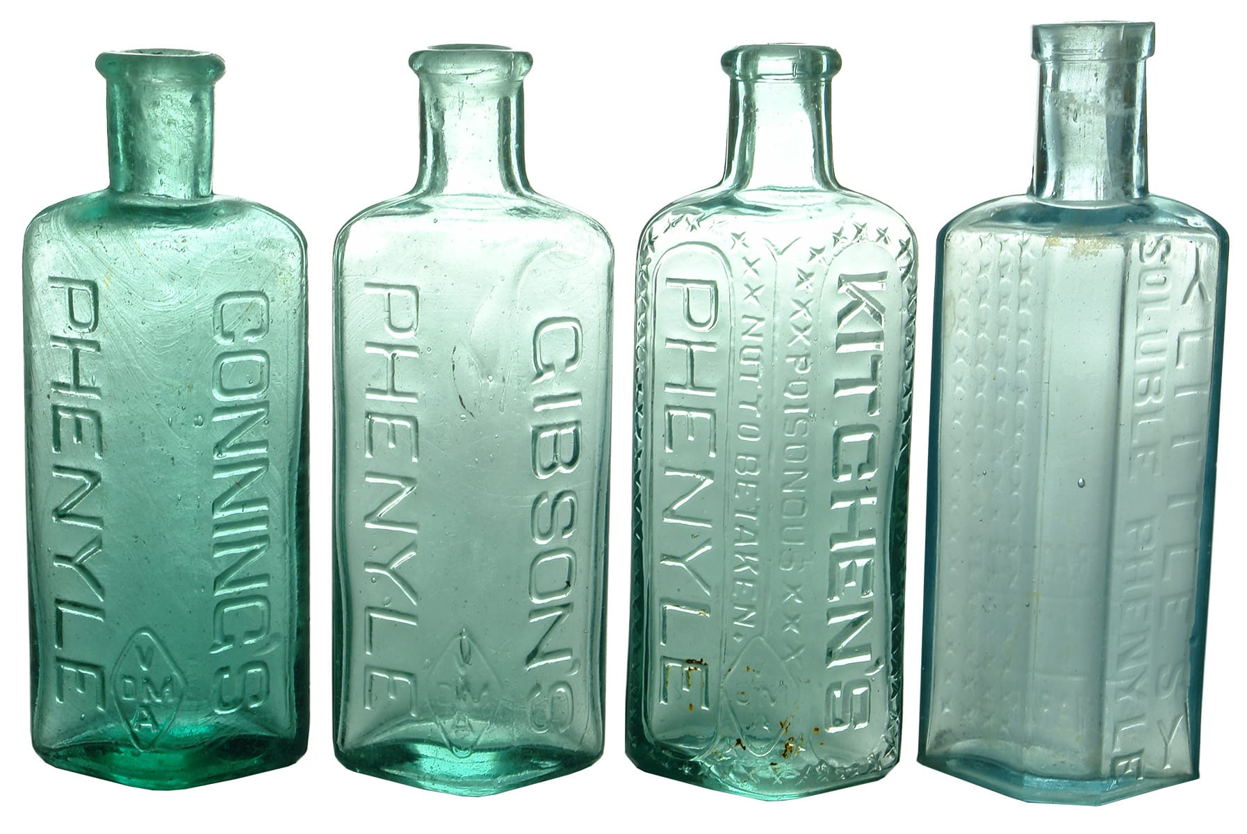 Collection Antique Phenyle Poison Bottles