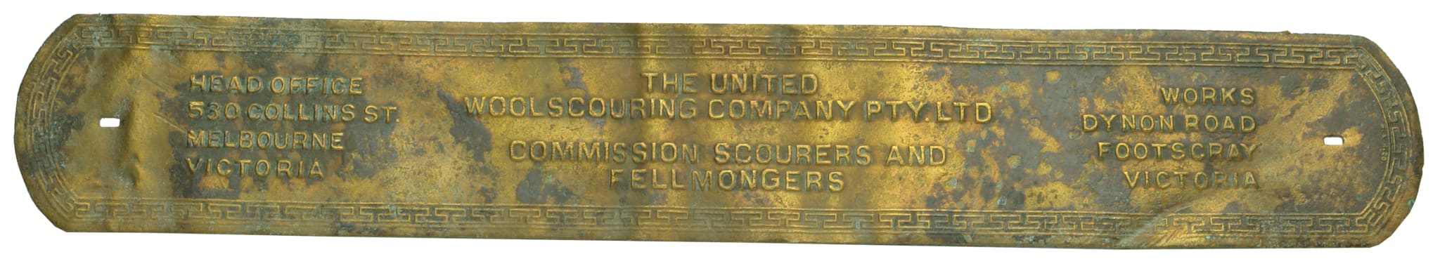 United Woolscouring Brass Plaque