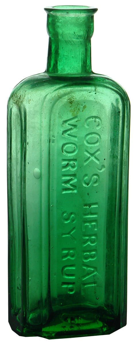 Cox's Herbal Worm Syrup Green Glass Bottle