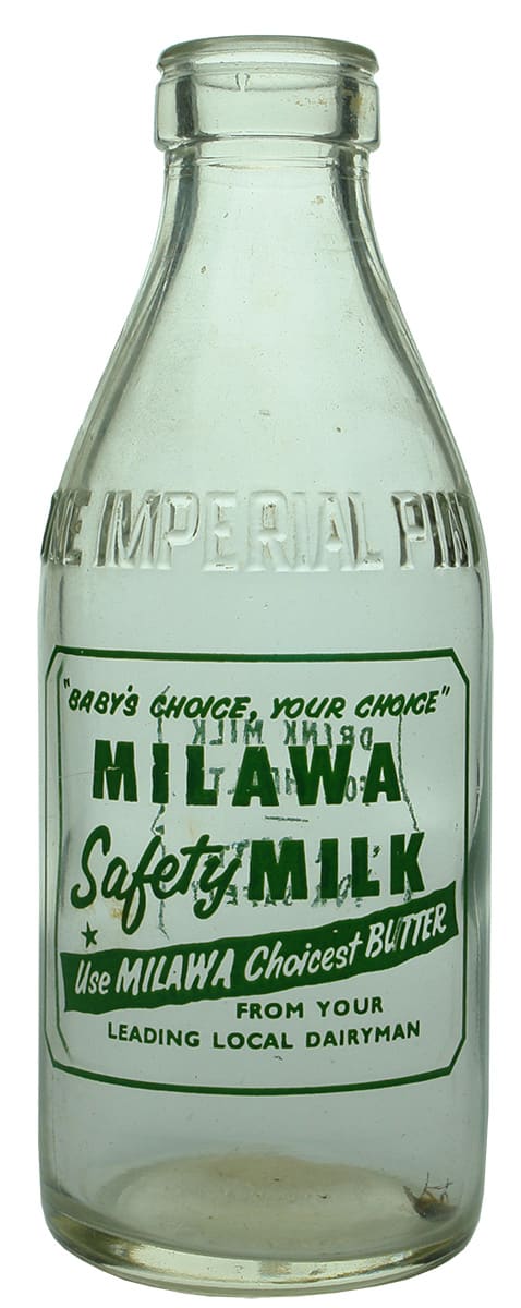 Milawa Safety Milk Pint Vintage Bottle