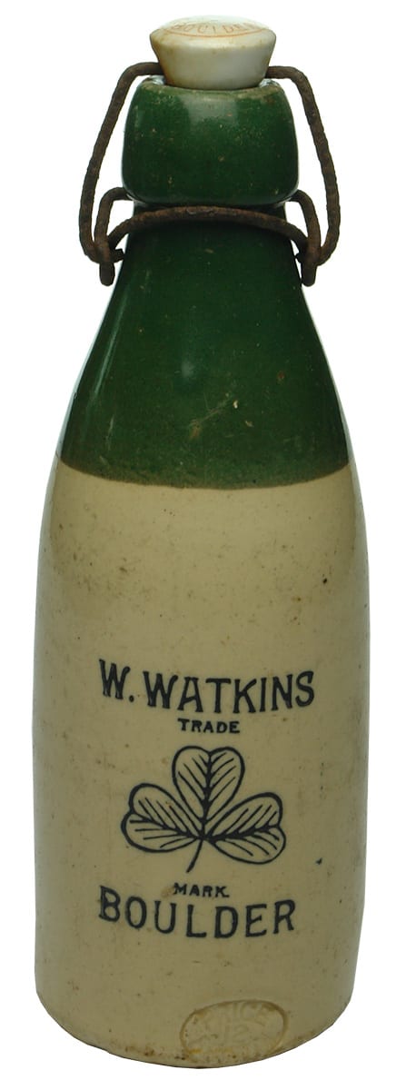 Watkins Boulder Shamrock Stoneware Ginger Beer Bottle