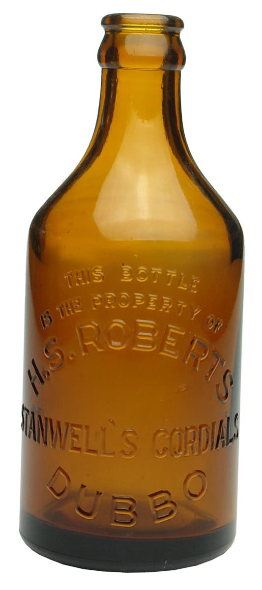 Roberts Stanwells Dubbo Amber Glass Ginger Beer Bottle