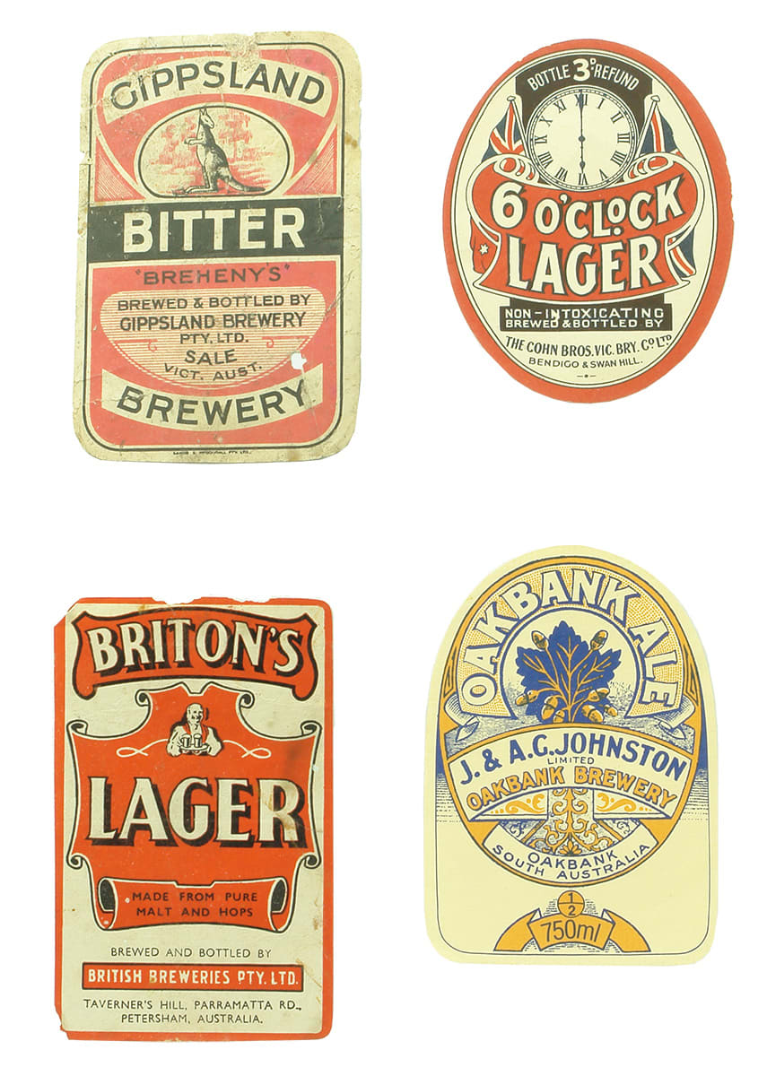 Four Australian Vintage Beer labels Gippsland Bitter
