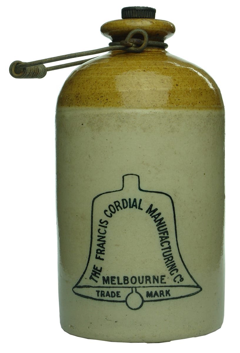 Francis Cordial Manufacturing Melbourne Stoneware Ginger Beer Demijohn