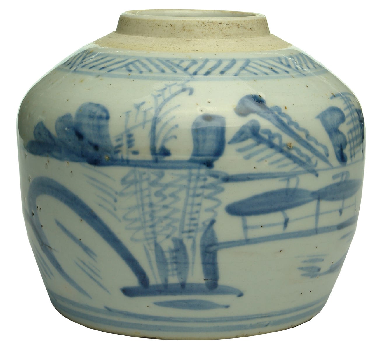 Chinese Ginger Jar Blue White Decoration Pottery