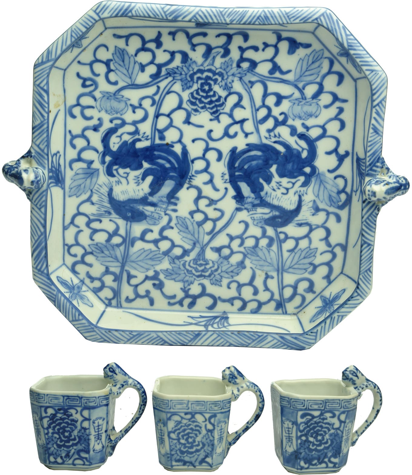 Blue White Ceramic Tray Cups