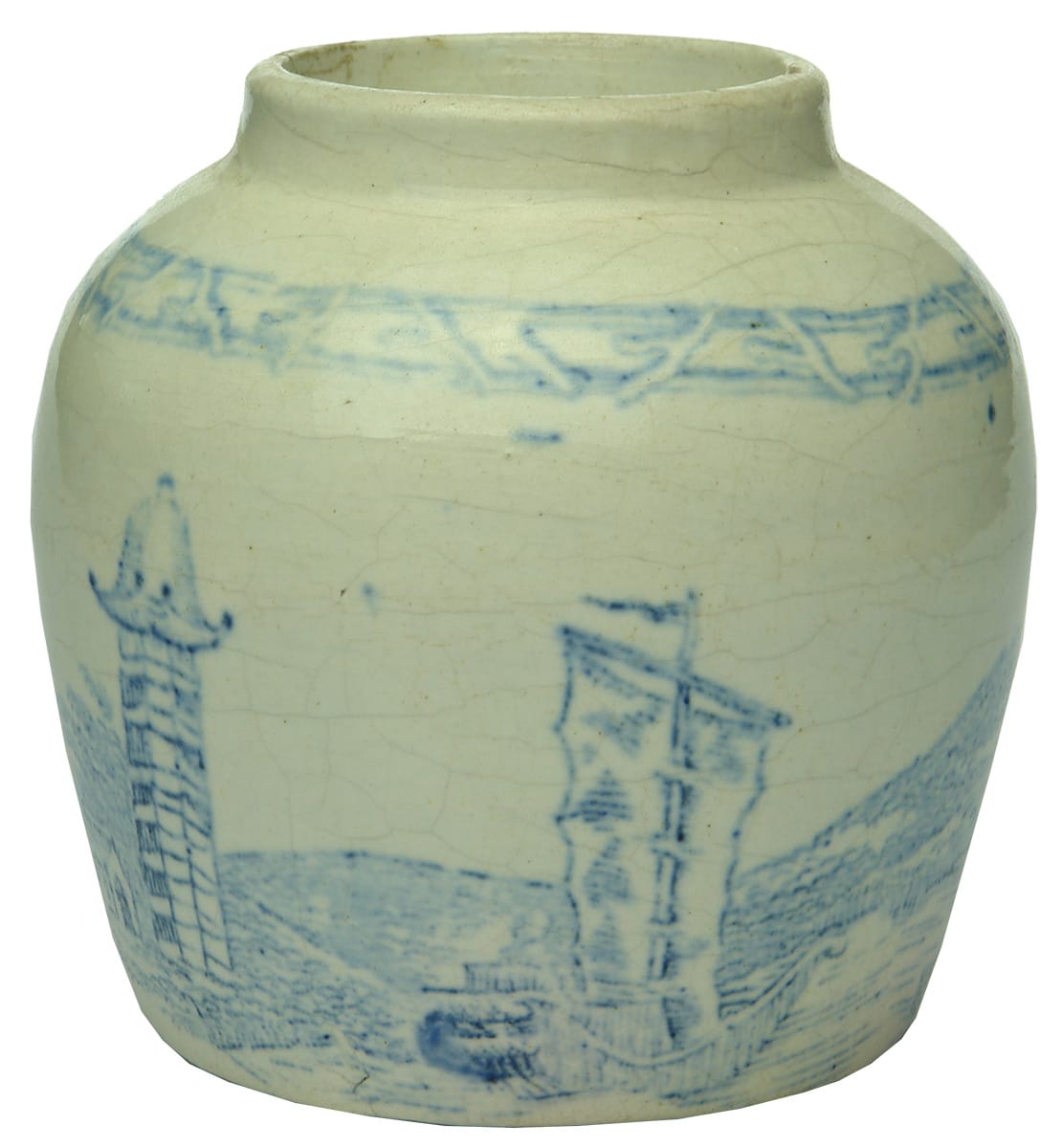 Blue White Buildings Towers Chinese Ginger Jar