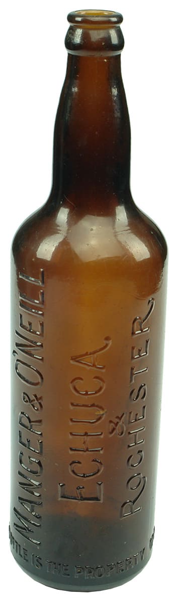 Manger O'Neill Echuca Rochester Amber Glass Beer Bottle