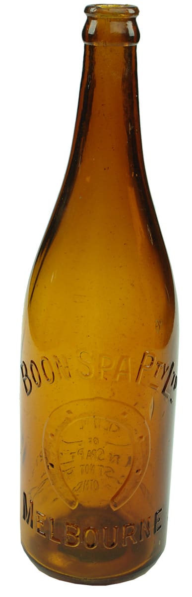 Boon Spa Melbourne Horseshoe Amber Glass Beer Bottle