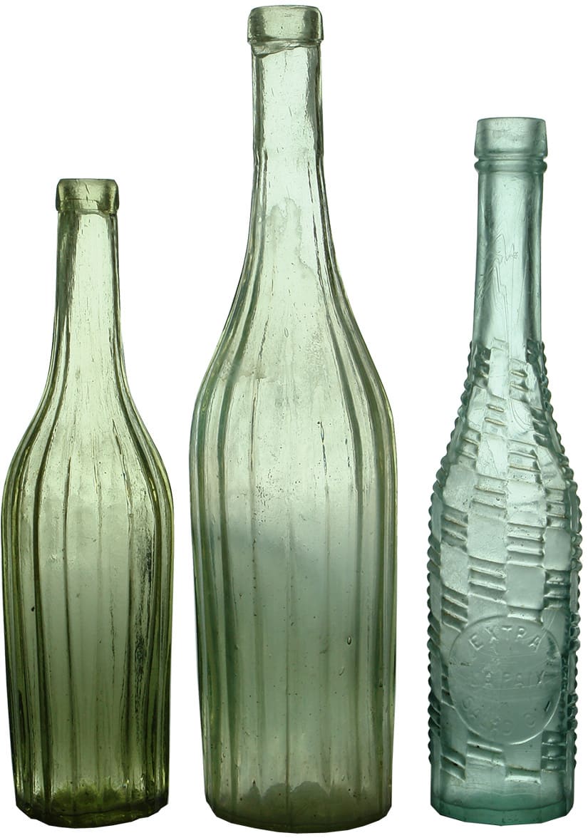 Antique Glass Goldfields era Salad Oil Bottles