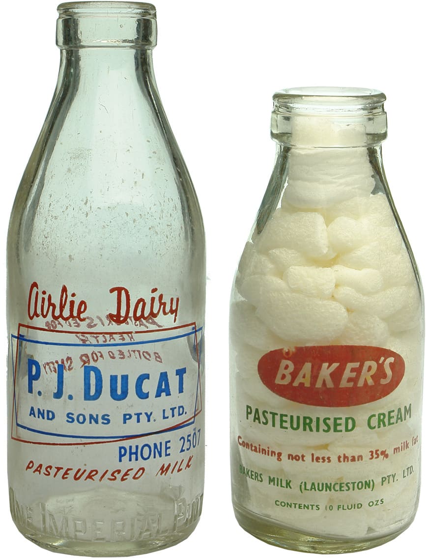 Vintage Ceramic Label Milk Cream Bottles