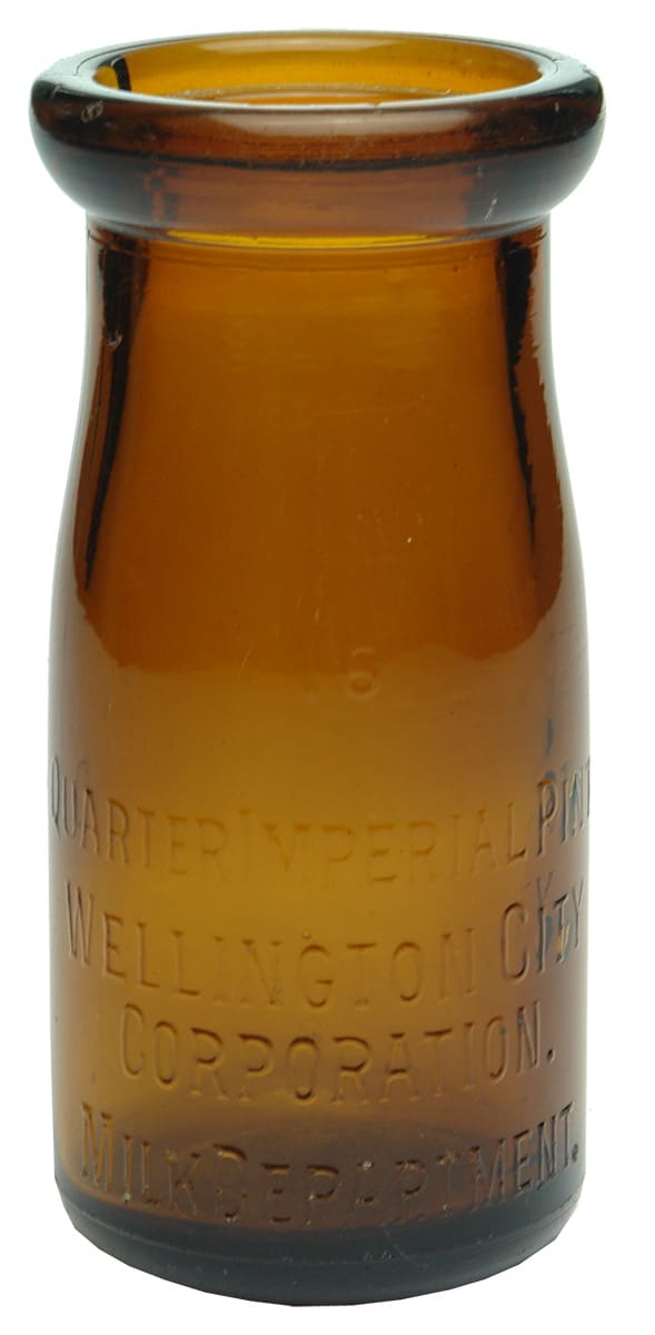 Wellington City Corporation Amber Glass Milk Bottle