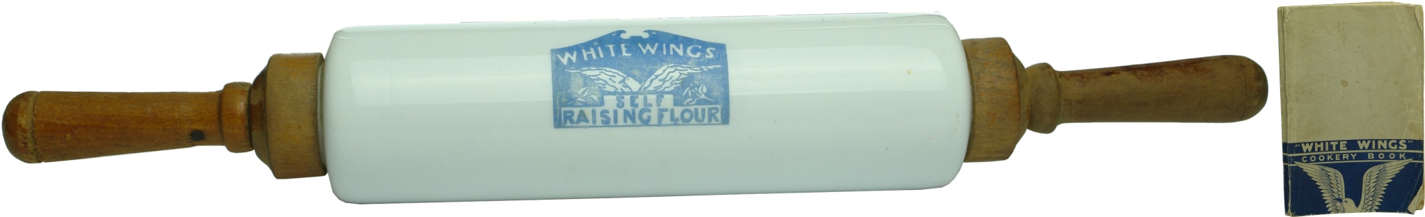 Milk Glass White Wings Advertising Rolling Pin