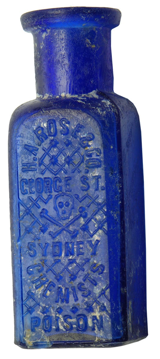 Rose Sydney Skull Crossbones Cobalt Blue Chemist Poison Bottle