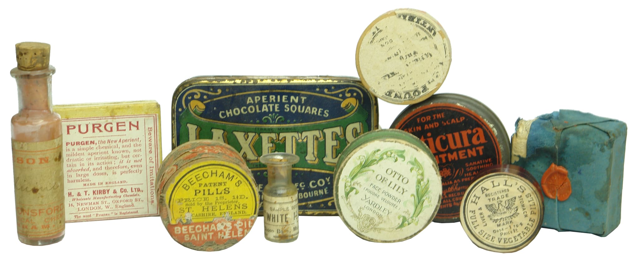 Collection Antique Medicine Tins Boxes