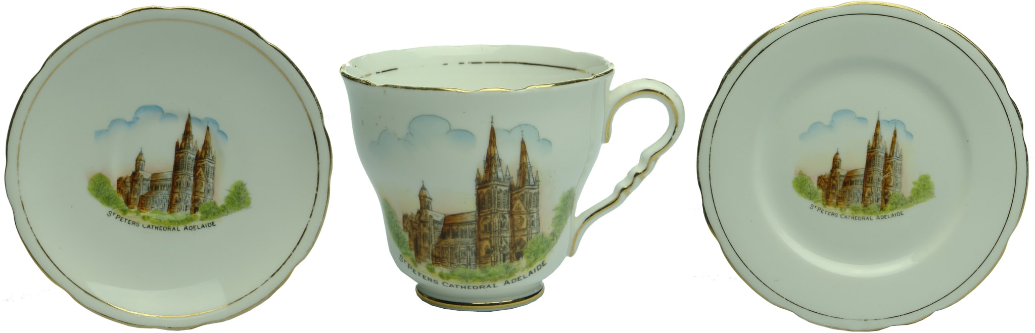 Trio St Peters Cathedral Adelaide Souvenir Ware Cup Plates