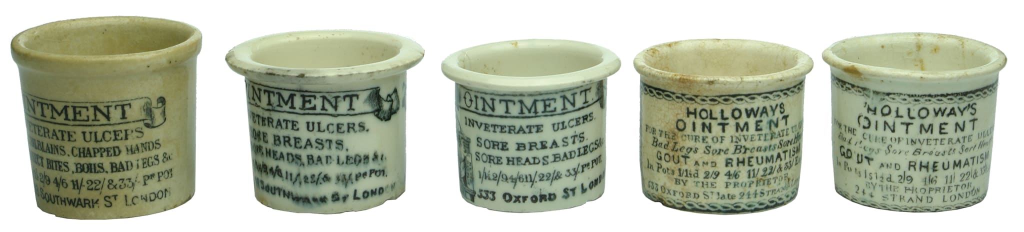 Holloways Ointment Antique Ceramic Pots