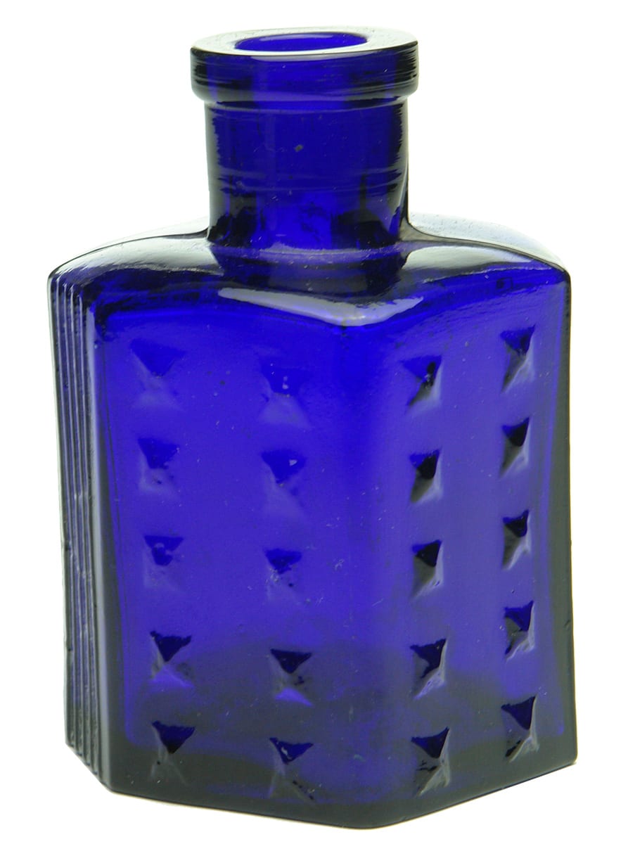British Drug House Wedge shaped Cobalt Blue Poison Bottle