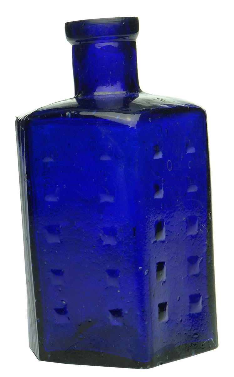 British Drug House Wedge shaped Cobalt Blue Poison Bottle