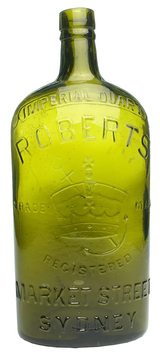Roberts Crown Anchor Sydney Green Glass Quart Bottle