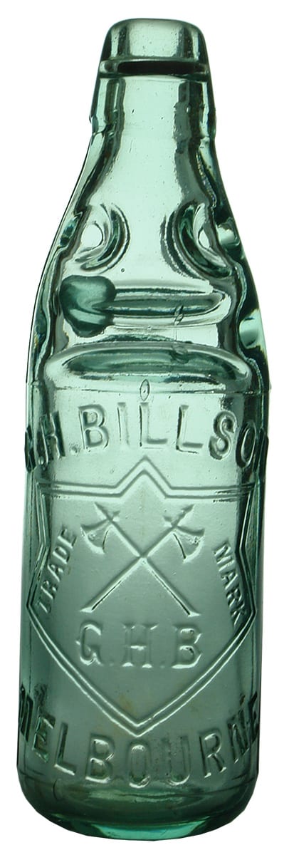 Billson Melbourne Crossed Hatchets Antique Codd Marble Bottle