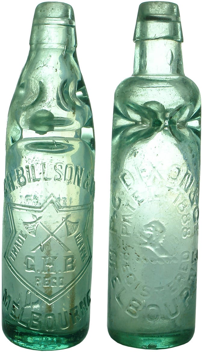 Pair Antique Codd Marble Lemonade Aerated Water Bottles