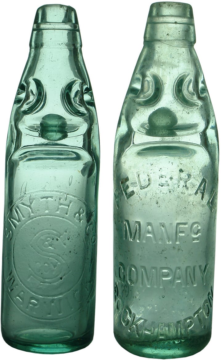 Pair Antique Codd Marble Lemonade Aerated Water Bottles