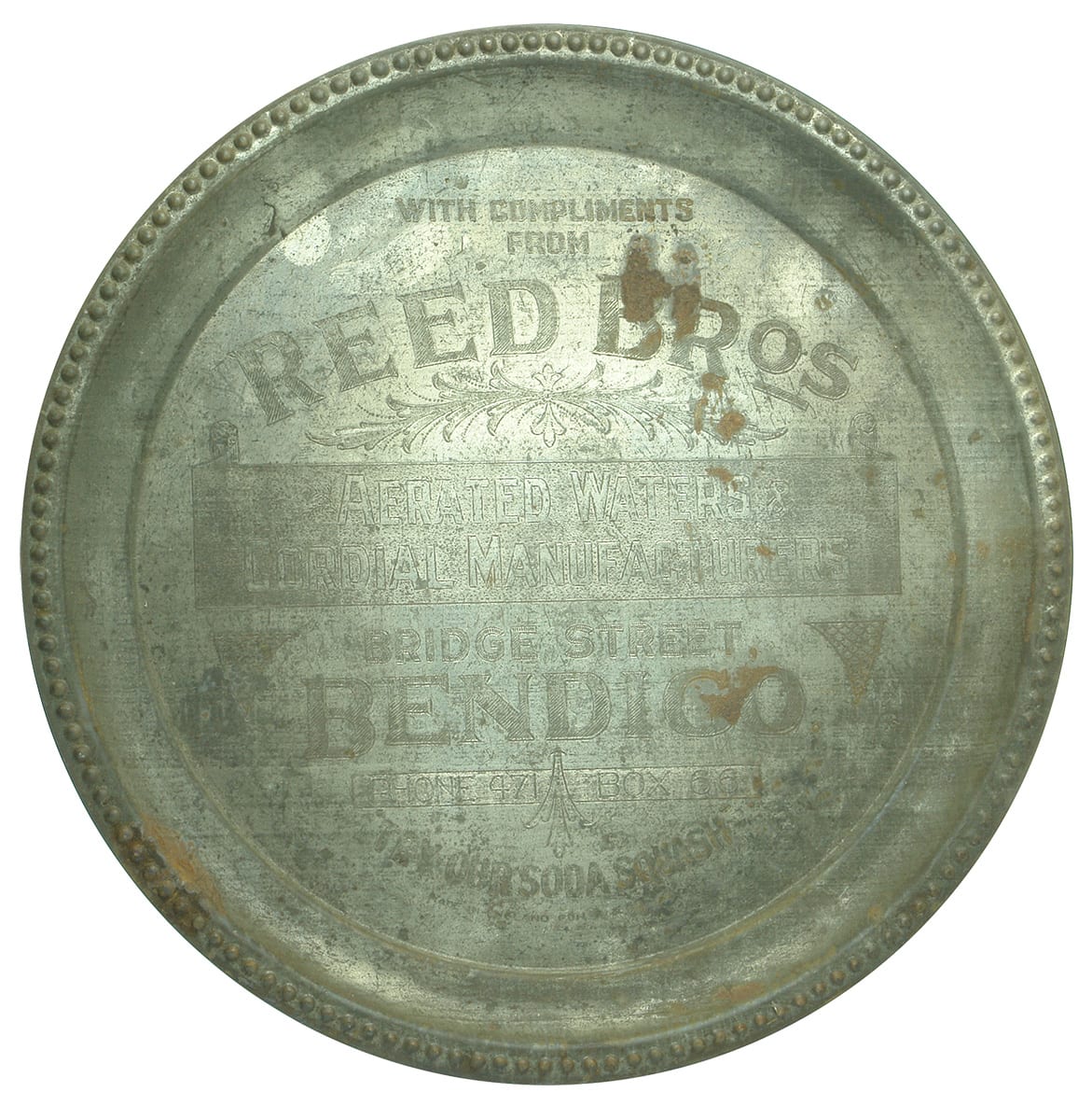Reed Bros Aerated Water Cordial Manufacturers Bendigo Serving Tray